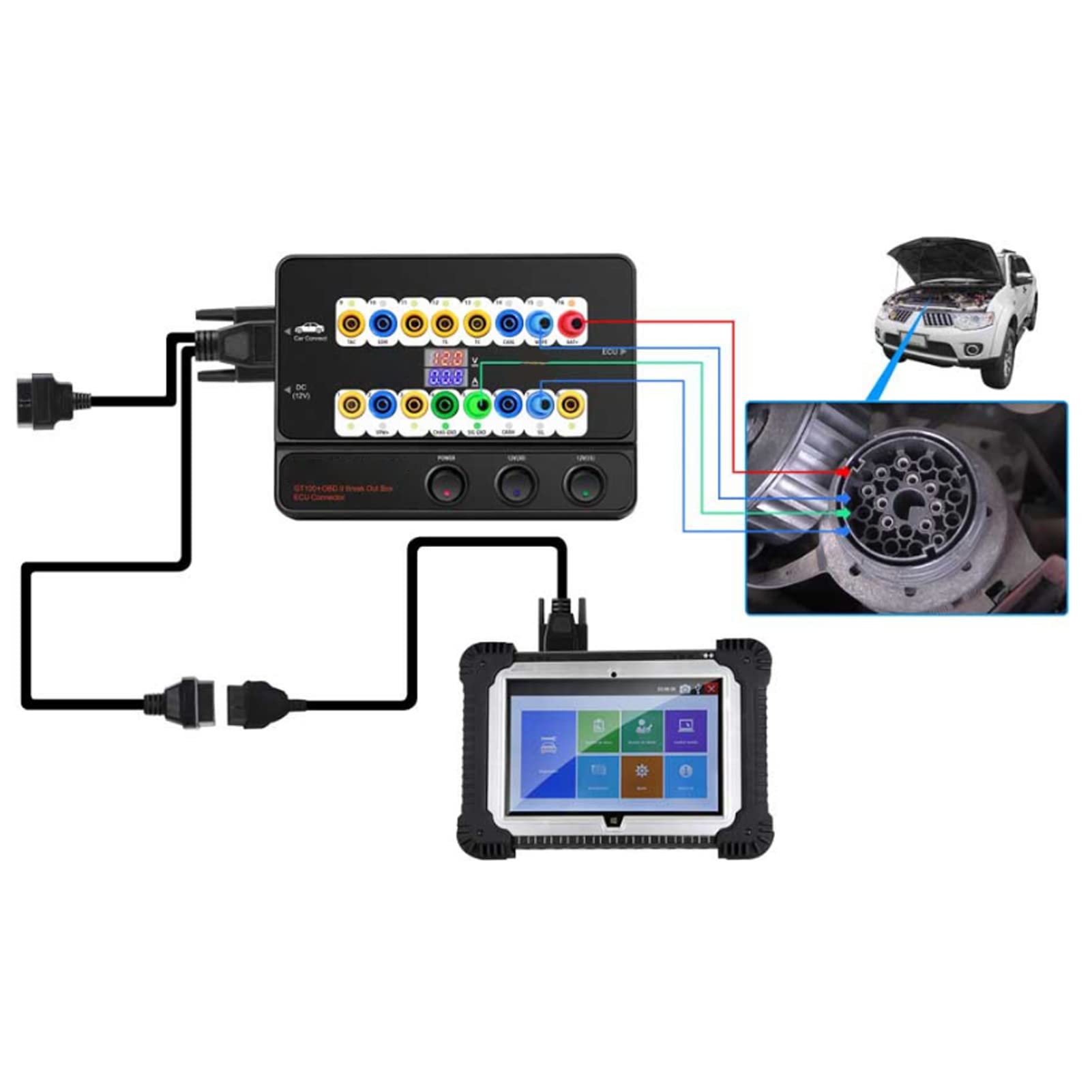 Conector ECU, para GODIAG GT100+ Conector de Banco ECU OBDII Caja Detectora de Protocolo de Ruptura Enchufe Europeo 100-240V Herramienta de Diagnóstico de Automóvil