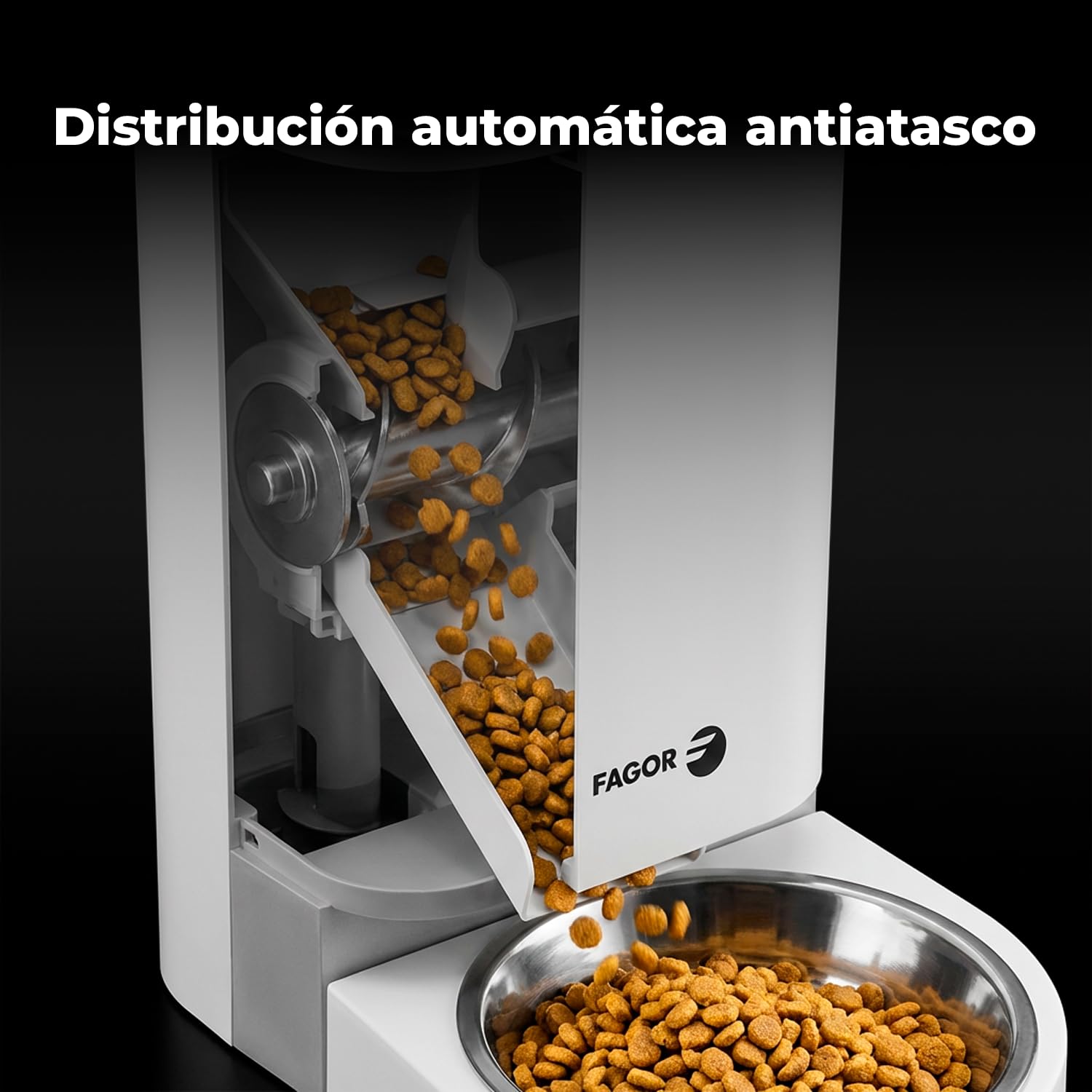 Comedero Automático para Perros y Gatos 4L, Dispensador de Comida Programable con Temporizador, Sistema Antiatasco, Alimentador Automático con Batería de Respaldo, FAGOR MealMate One