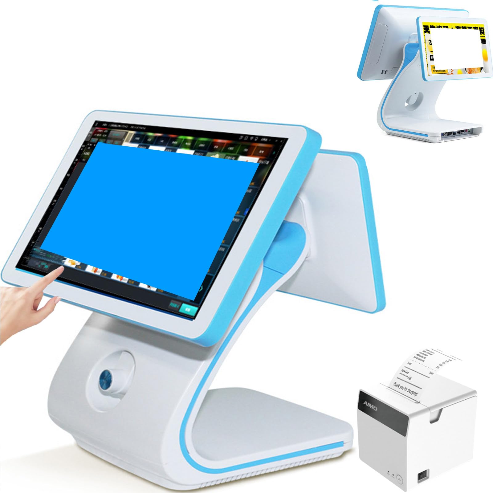 15,6 pulgadas Cajón Portamonedas Caja Registradora,Sistema integrado,Terminal TPV con impresora y 10 rollos de papel,teclado e impresora para oficinas y restaurantes,i3