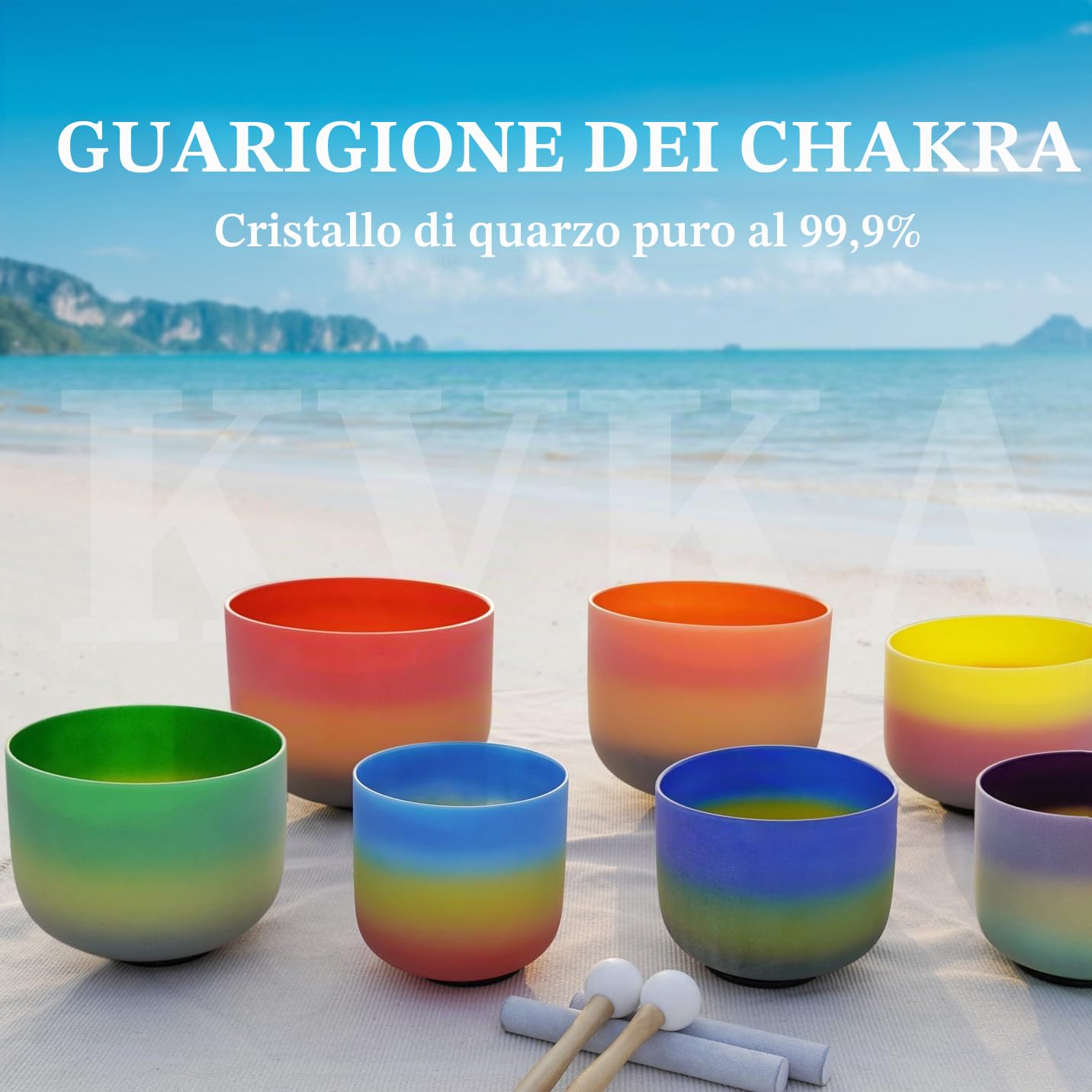KVKA Set di ciotole sonore di cristallo, 7 – 12 pollici, 432 Hz, colori arcobaleno, al quarzo, Chakra, Sound Healing, per yoga, meditazione, rilassamento, antistress con borsa per il trasporto
