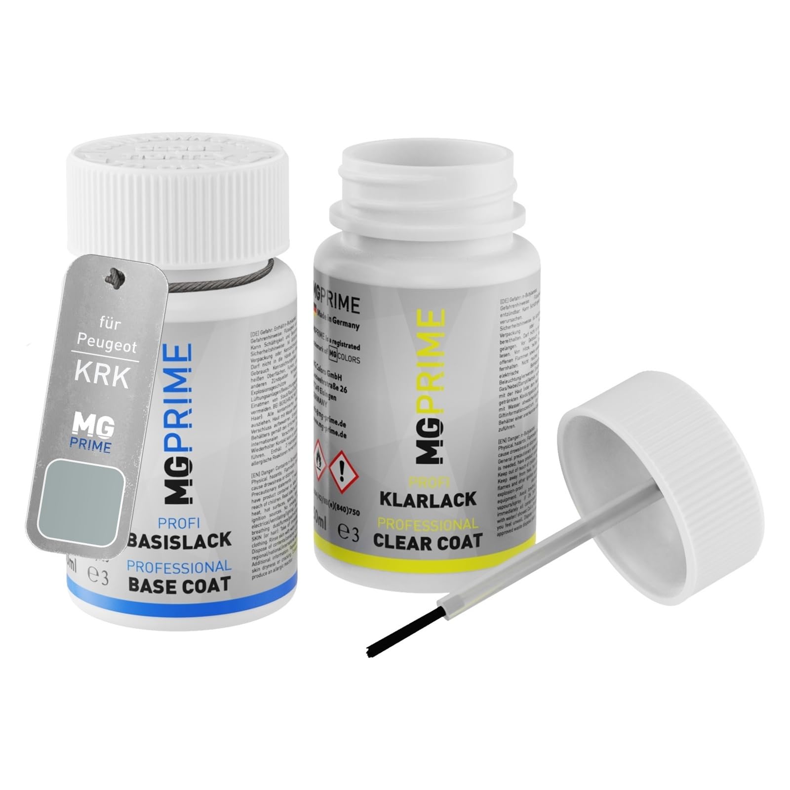 MG PRIME Vernice per auto Kit stilo di ritocco per Peugeot KRK Bleu Ingaro Vernice di base vernice trasparente ognuno 50ml