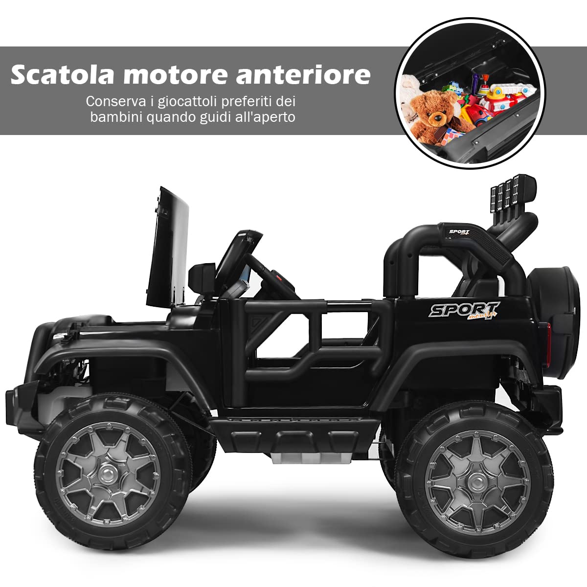 COSTWAY Auto Macchina Elettrica per Bambini 12V, Veicolo Elettrico a Batteria a 2 Posti, con Telecomando 2,4 G, Porta USB e AUX, per Bambini 3+ Anni (Nero)
