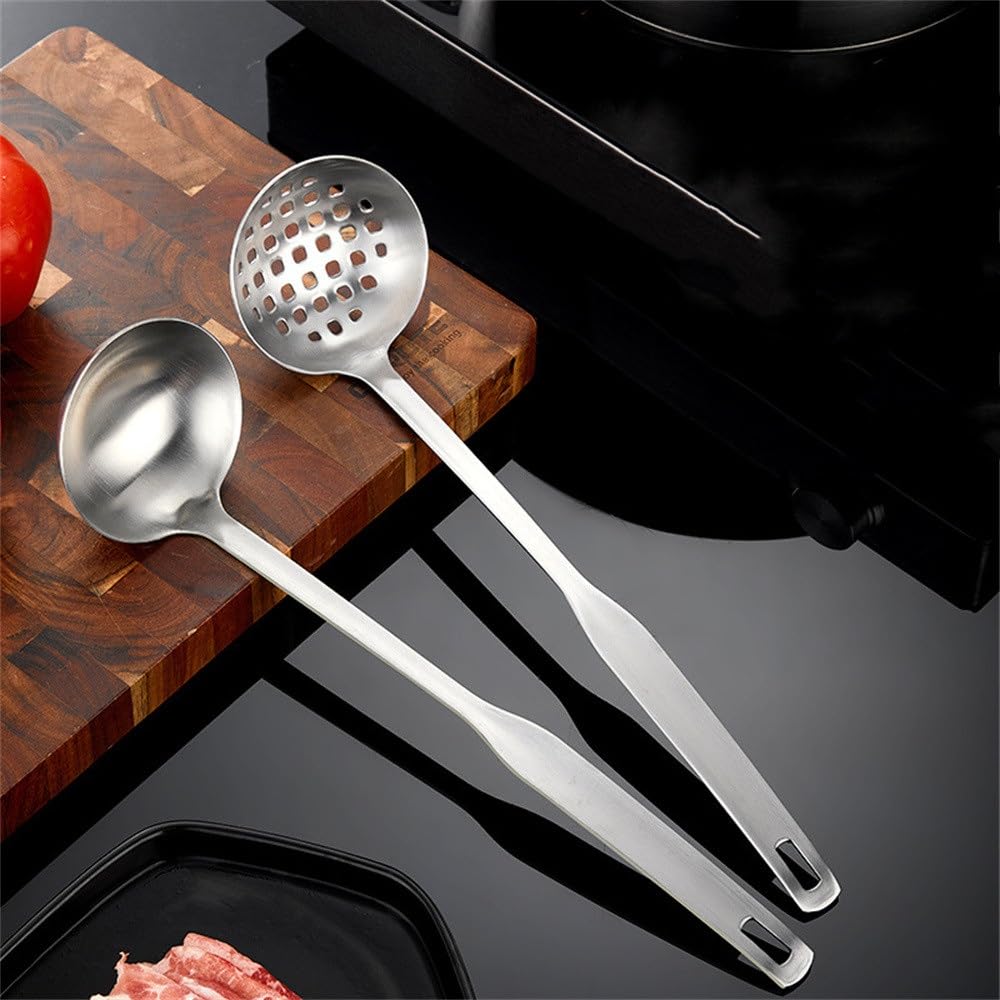 Suppenkellen und Schaumlöffel Fondue undichter Löffel Suppenkelle Set Küchenlöffel-Set (Farbe: Silber, Größe: 26,6 x 6,6 cm)