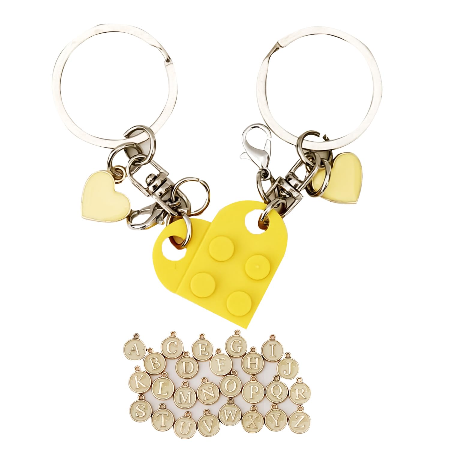 4Piggie Schlüsselanhänger Partner Herz, 2 Stück Personalisiertes Baustein-Set mit Extra-Anhänger & Full A-Z,Geschenk für Paare, Valentinstag und Freundschaft
