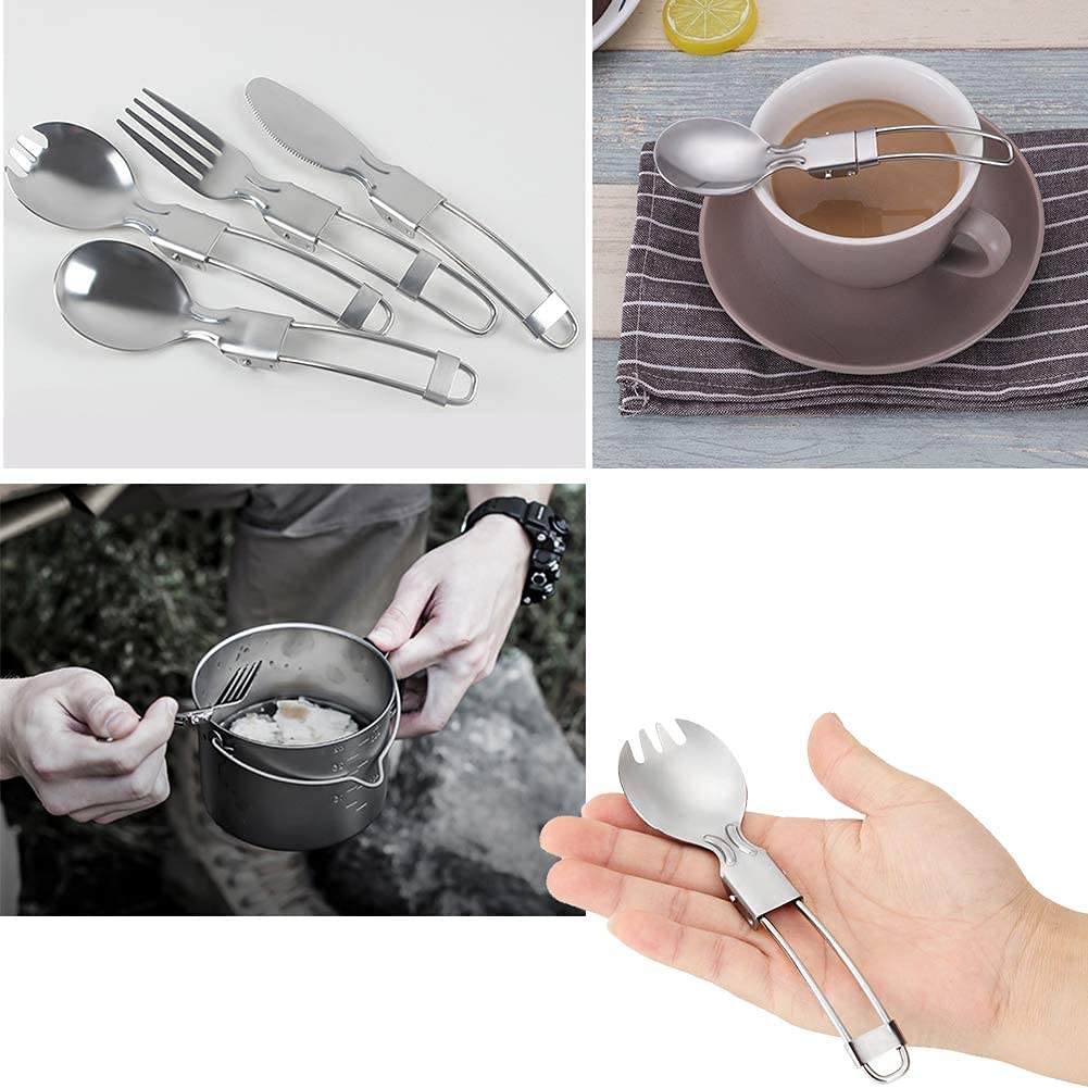 2 set Kit Couvert Camping Pliable, 304 Vaisselle pliante, Vaisselle Pliable Et Ultra-Légère Trois En Un, Comprend Un Sac En Nylon Noir, Très Adapté Pour Les Voyages De Pique-Nique En Plein Air