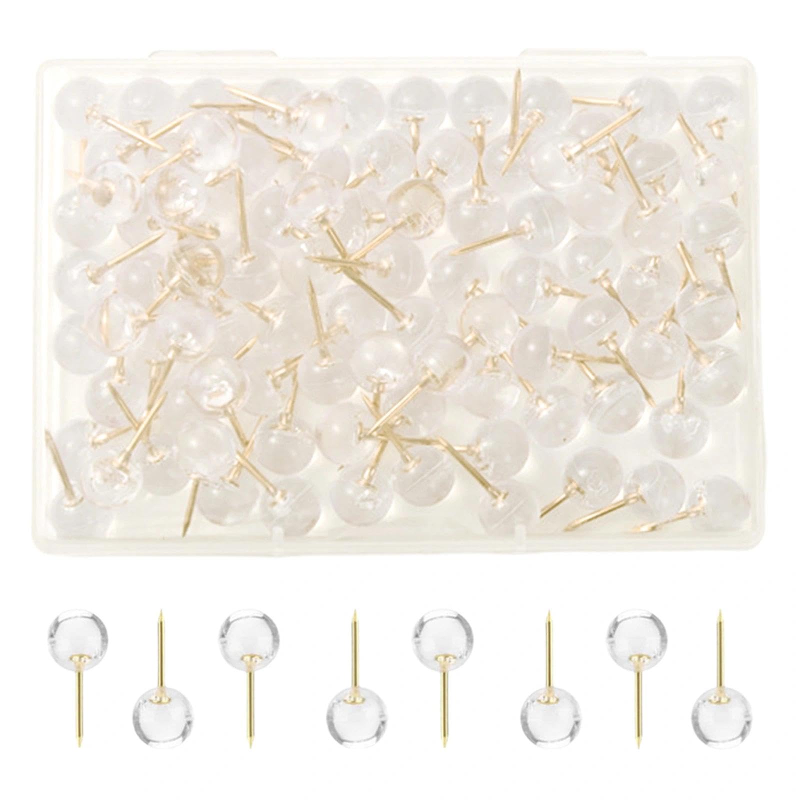 Livawnd 100 Pcs Clear Push Pins with Storage Box - Transparent Drawing Pins Thumb Tacks for Pinboard, Cork Board, Notice Board, School & Office Use