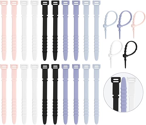 Bridas reutilizables, bridas de silicona, 20 bridas de goma, gestión de cables, artículos esenciales de playa diarios, suministros de oficina,