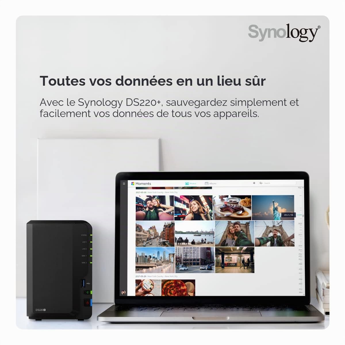 Synology DS220+ 8To NAS 2 Baies avec 2 x Disques Durs WD Red de 4To