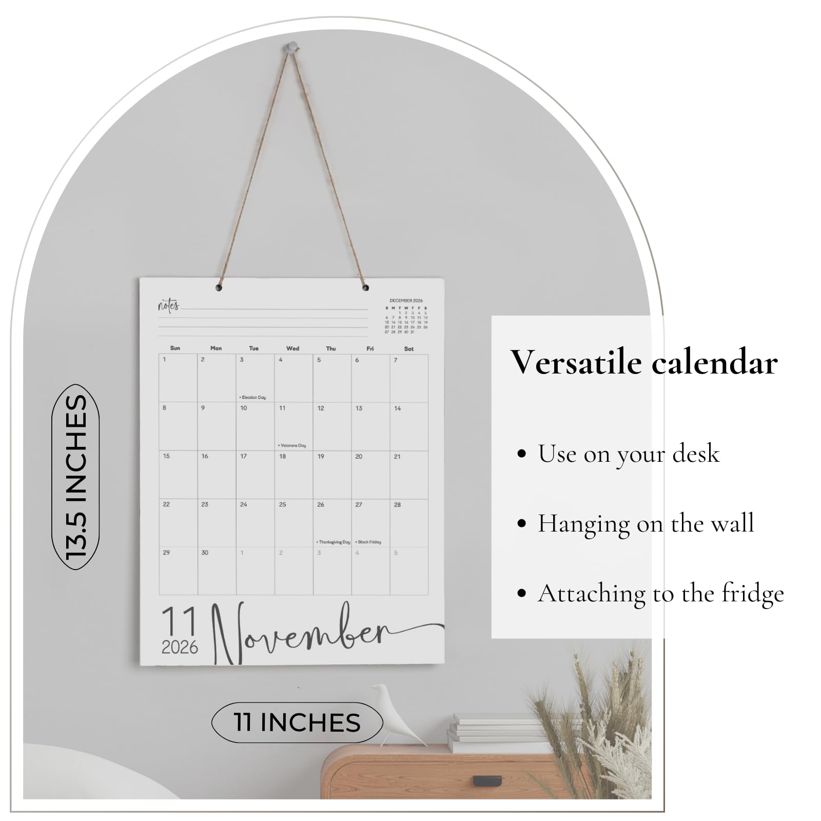 Magnetischer Kalender für Kühlschrank Januar 2026 bis Juni 2027, 34,8 x 27,9 cm, 18 Monate, magnetischer Kühlschrankkalender, große Schreibblöcke mit Feiertagen