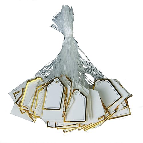500pcs Etiquetas de etiquetas de precio de papel con cadena colgante para exhibición de venta de joyas de reloj (dorado)