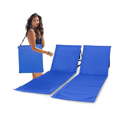 UNIPRIDE Lightweight Beach Chair for Adults (Set of 2) - Portable Beach Lounger I Ideal Tanning Mat for Sunbathing I Compact Travel Chair I Easy to Fold and Carry - Blue