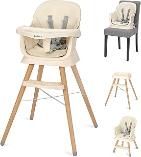 Ezebaby Baby High Chair, High Chairs for Babies and Toddlers with Adjustable Legs, Portable 6-in-1 Convertible to Booster Seat for Dining Table (Cream)
