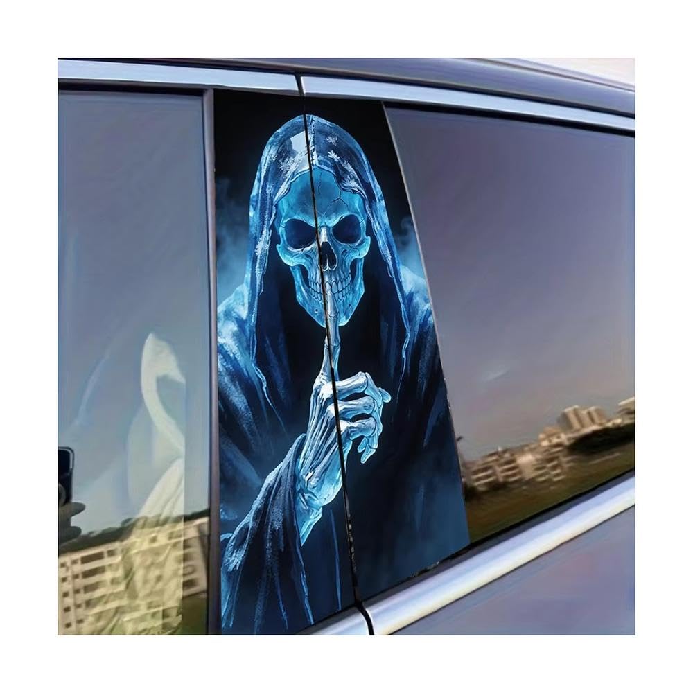 Dabhuoc One Color Car Parts 2 Pcs Car Center Pillar Sticker Silent Ice Skull Glossy Material Protective Film
