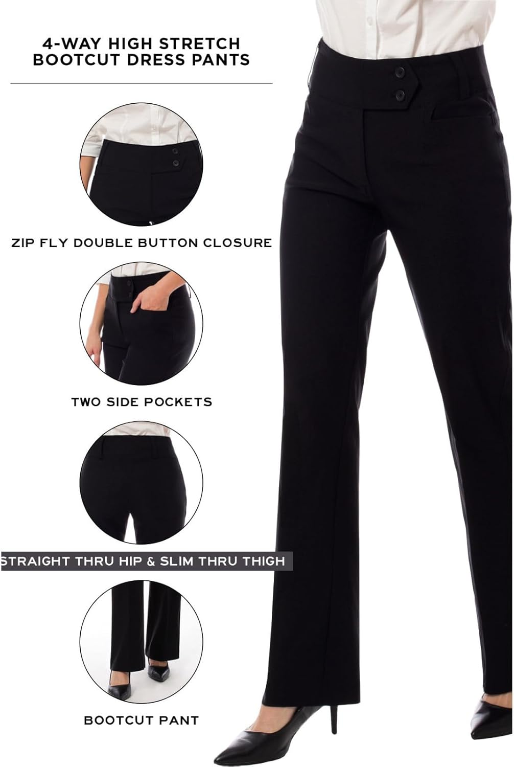 MixMatchy Women's Ultra Stretch Lux Comfort with Flex Motion Bootcut Dress Pants Work Business Office Trousers - Image 5