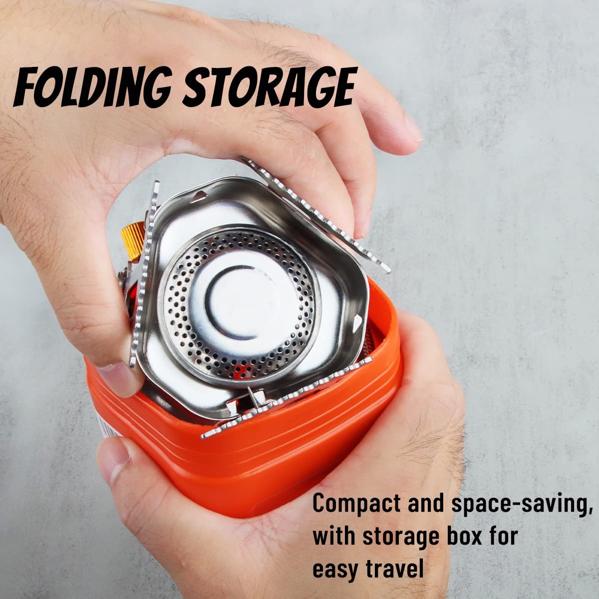 Fornello da Campeggio, Fancysky 3500W, 240g Fornellino Pieghevole, Mini Stufa da Campeggio, Bruciatore a Gas Portatile Camping, All'aperto, Acciaio Inox, Antivento, Con Custodia