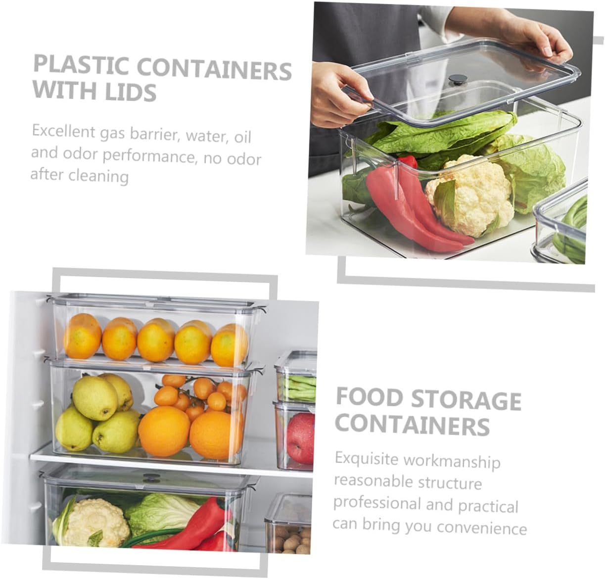 Uonlytech Airtight Plastic Food Storage Container with Lid Large 34x17x10cm Fridge Organizer Lunch Box for Adults Fresh Salad and Fruit Storage
