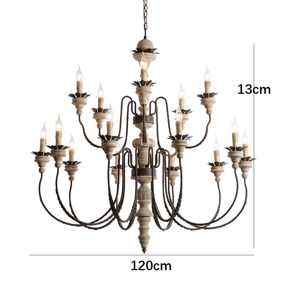 Wohnzimmer Villa Hotel Arbeitszimmer Schlafzimmer Esszimmer-lampen,E14 Amerikaner Land Retro Kronleuchter Beleuchtung,Hängendes Licht,Kerze Massivholz Alt Während Lighting- 15 kopf
