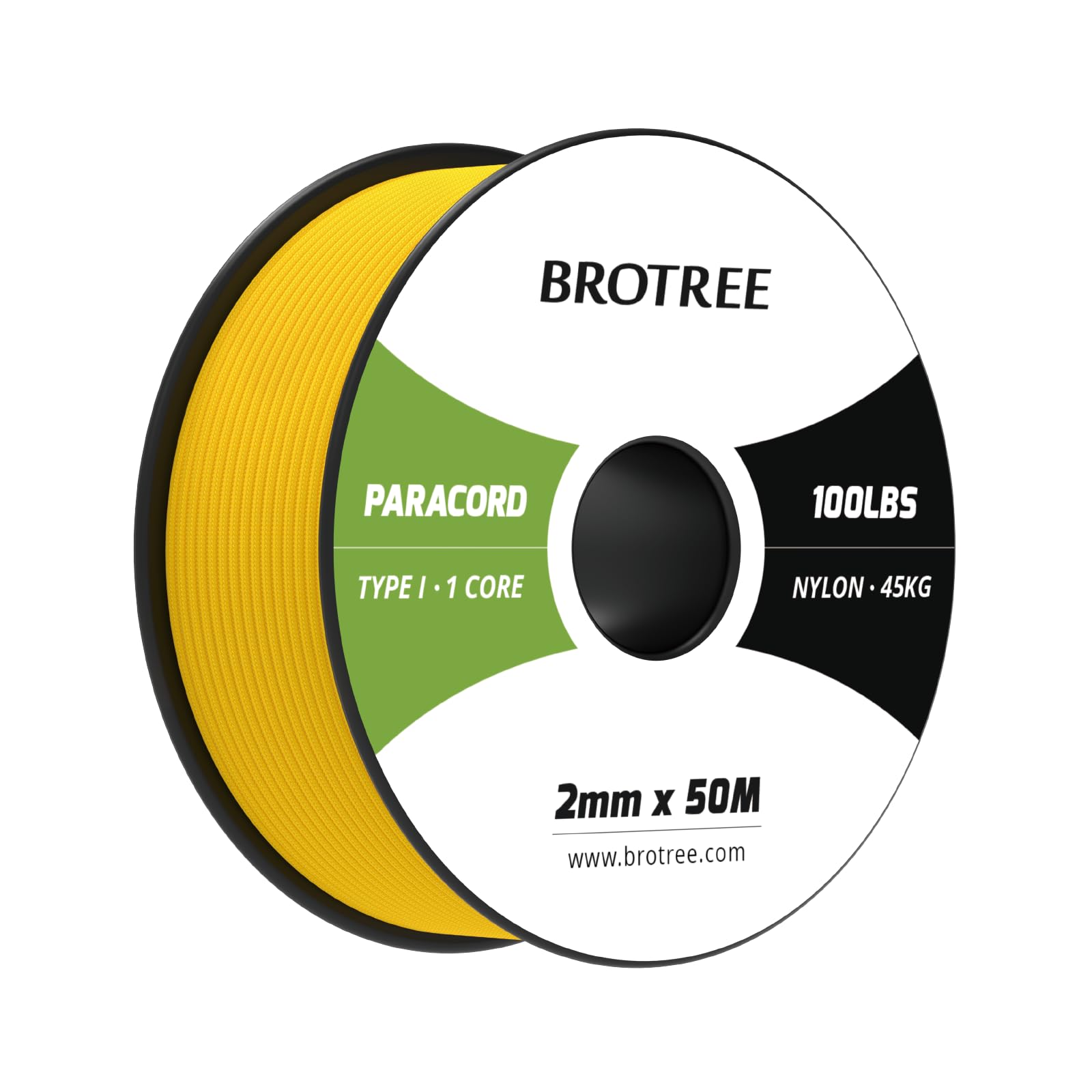 Brotree Paracord 2mm 50M 100% Nylon Rope 1 Strand Parachute Cord for Outdoor, Craft, DIY - 45kg Breaking Load (Golden Yellow)
