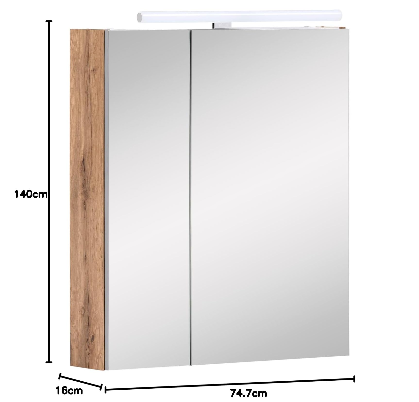 Schildmeyer Doppelspiegelschrank Duo 701523, Eiche Landhaus Dekor, 140 x 16 x 74,7 cm