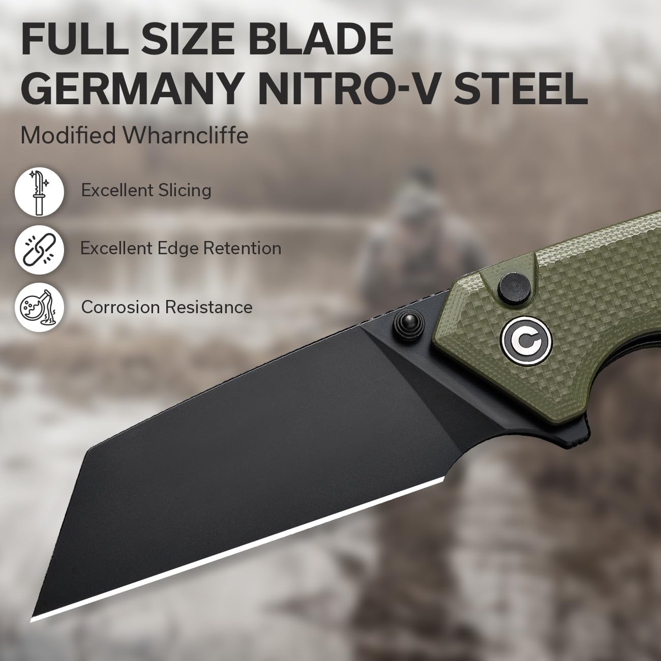 CIVIVI Amirite Pocket Knife, Folding Knife with 3.48" Nitro-V Modified Wharncliffe Blade G-10 Handle, Button Lock Knife For Men Gift C23028-3