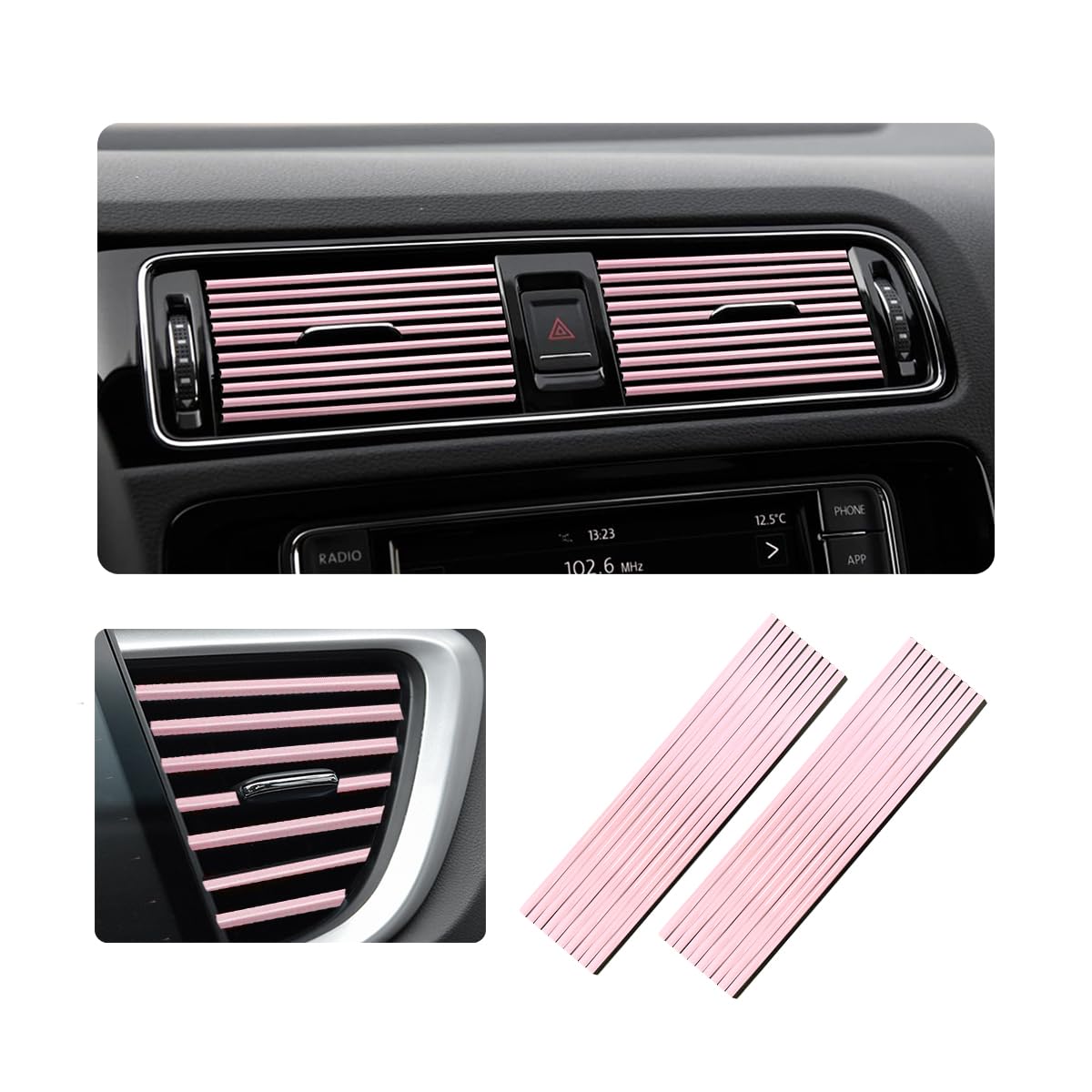 Ziciner 20 Pcs Car Air Conditioner Decoration Strip, Waterproof Bendable Auto Air Vent Outlet Shiny Trim, Universal Vehicle Interior Accessories Suitable for Straight Air Vents (Pink)