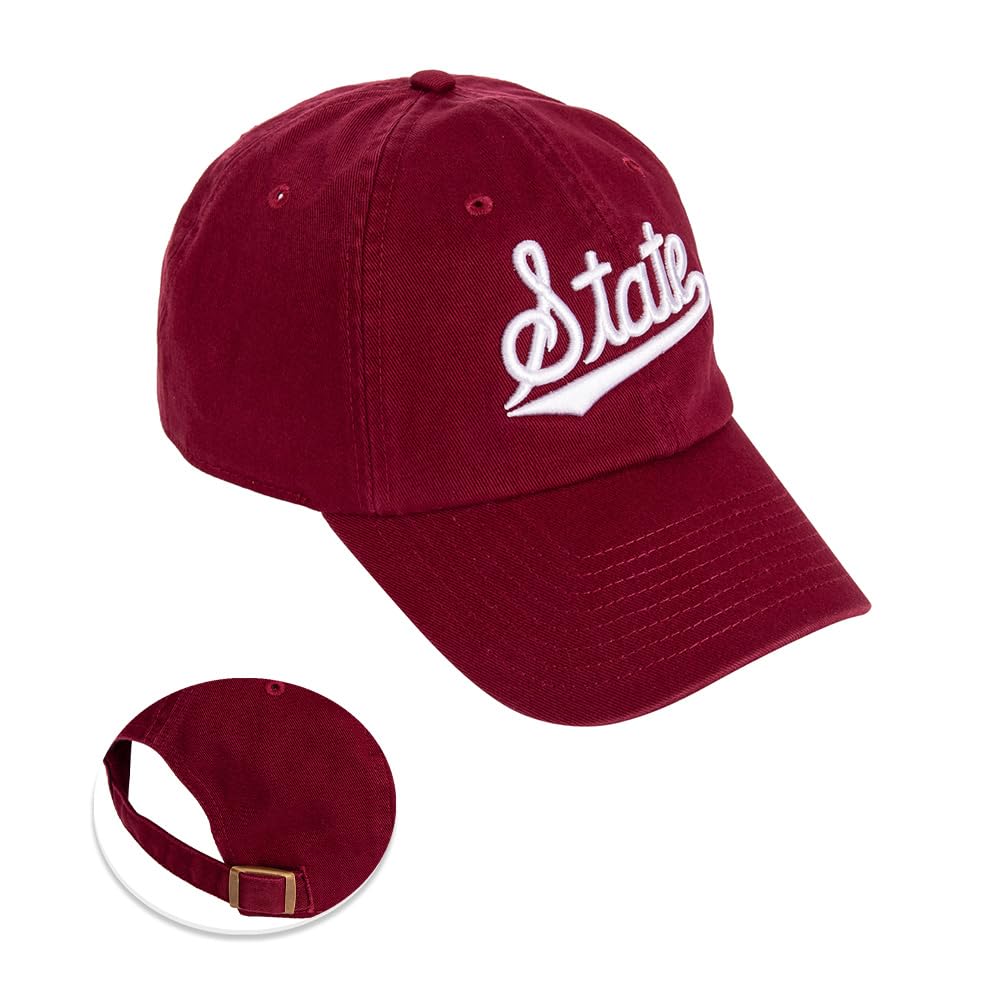 Desert Cactus Mississippi State University Baseball Hat Bulldogs MSU Brimmed Embroidered Hats Cap Adjustable Cloth Strap Adult (Style A1) Maroon