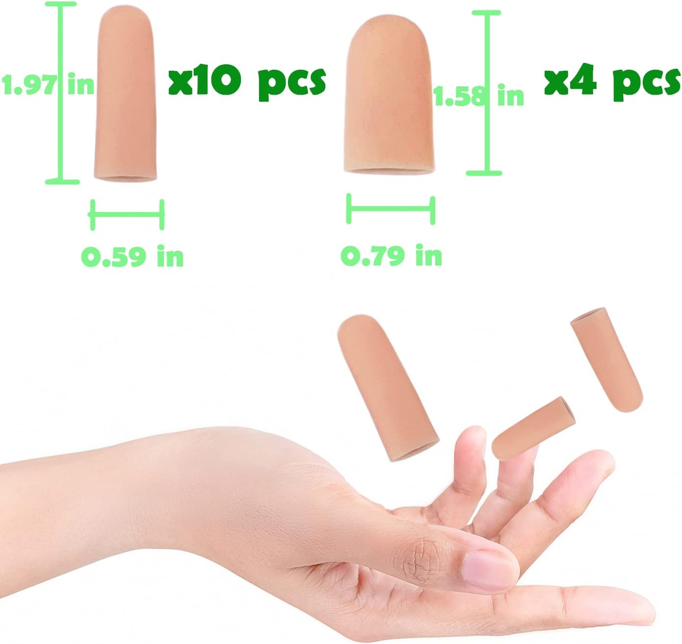 Gel Finger Cots, 14 PCS Silicone Finger Protectors Support, Finger Gloves Caps for Hand Eczema, Finger Arthritis, Finger Cracking (10 PCS Small + 4 PCS Medium Plastic Box)