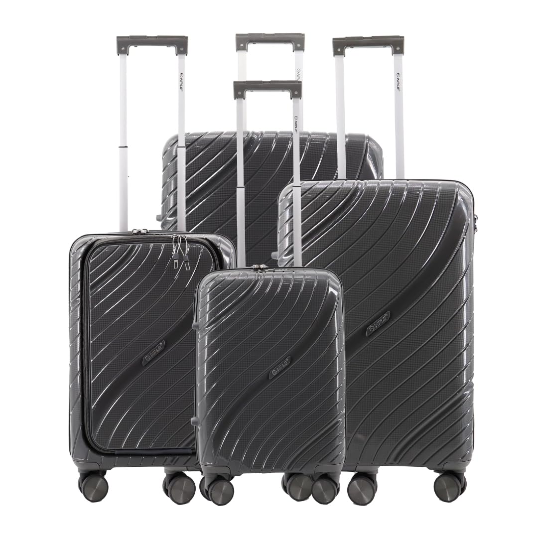 Set 4 Valigie Rigide XS S M L, Polipropilene Rigido, 4 Ruote Doppie, Blocco 3 Combinazioni, Zip Antifurto, Tessuto Interno 230D, Alta Resistenza (Grigio, SET 4 PEZZI)