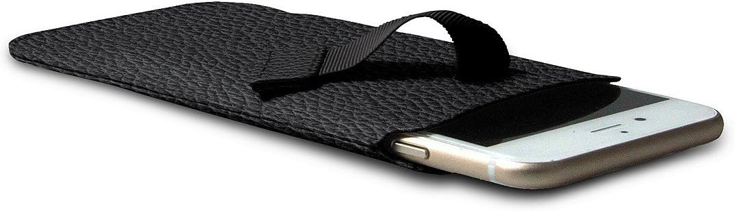 Black Friday - 70% OFF Lucrin - iPhone SE 2020/ iPhone 8/ iPhone 7 Ultra Slim Compatible Sleeve, Protective Soft Case with Pull-Up Strap - Black - Granulated Leather
