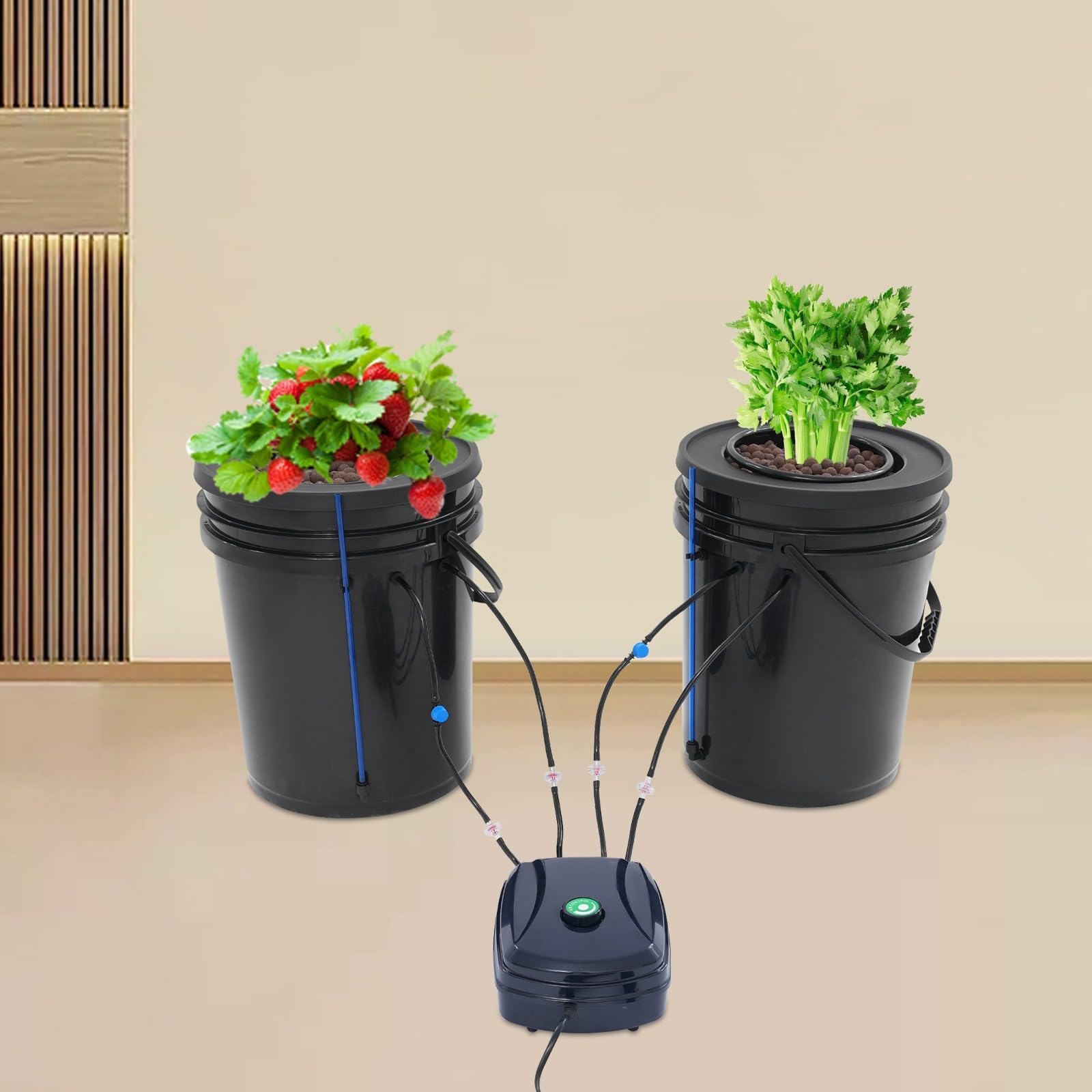 Hydroponiczny system uprawy z 2 doniczkami, hydroponiczny system uprawy, pompa powietrza 18,93 l, wskaźnik poziomu wody, keramzyt do użytku wewnątrz pomieszczeń, ogrodu, warzyw, owoców i