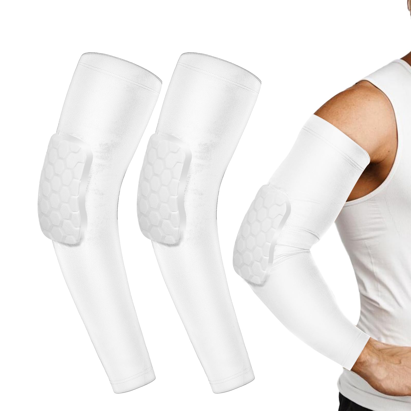 Lot de 2 coudières de volleyball avec coussinets rembourrés et résistants aux chocs - Manchons de bras de compression pour homme et femme - Pour football, football, basket-ball, blanc, M