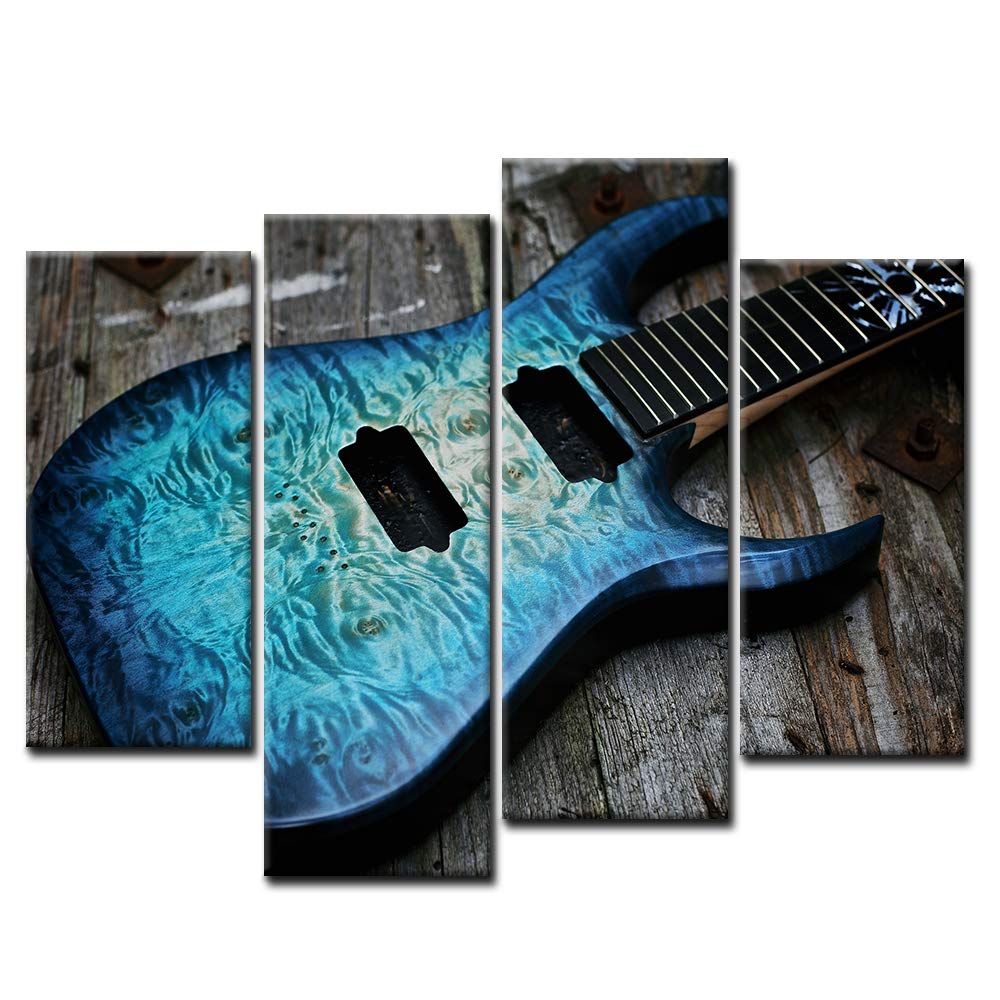 Tableau Toile Guitare Bleue Et Vagues – Diptyque & Triptyque Musique Moderne, Art Abstrait Pour Salon, Chambre Ou Bureau Décoration Salon Musique