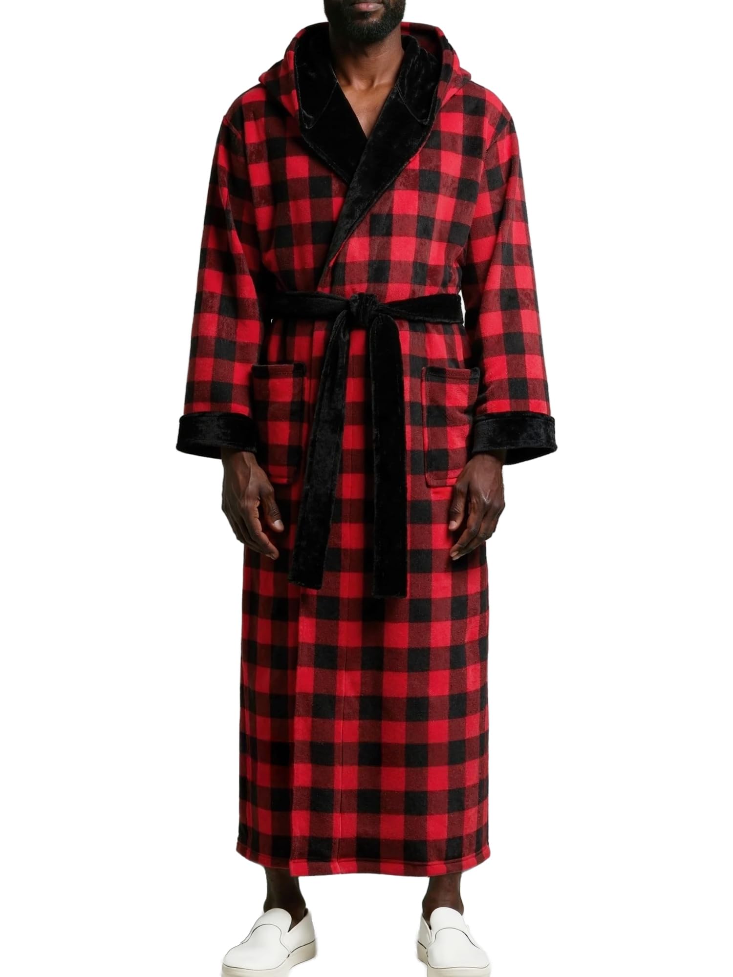 Mens Robe with Hood, Plush Fleece Hooded Mens Bathrobe, Big and Tall Bath Robe for Men