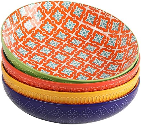 Metahom Ceramic Pasta Bowls, 40 Oz Large Salad Bowls, 8.75'' Colorful Serving Bowl Set for Pasta, Salad, Soup, Set of 4