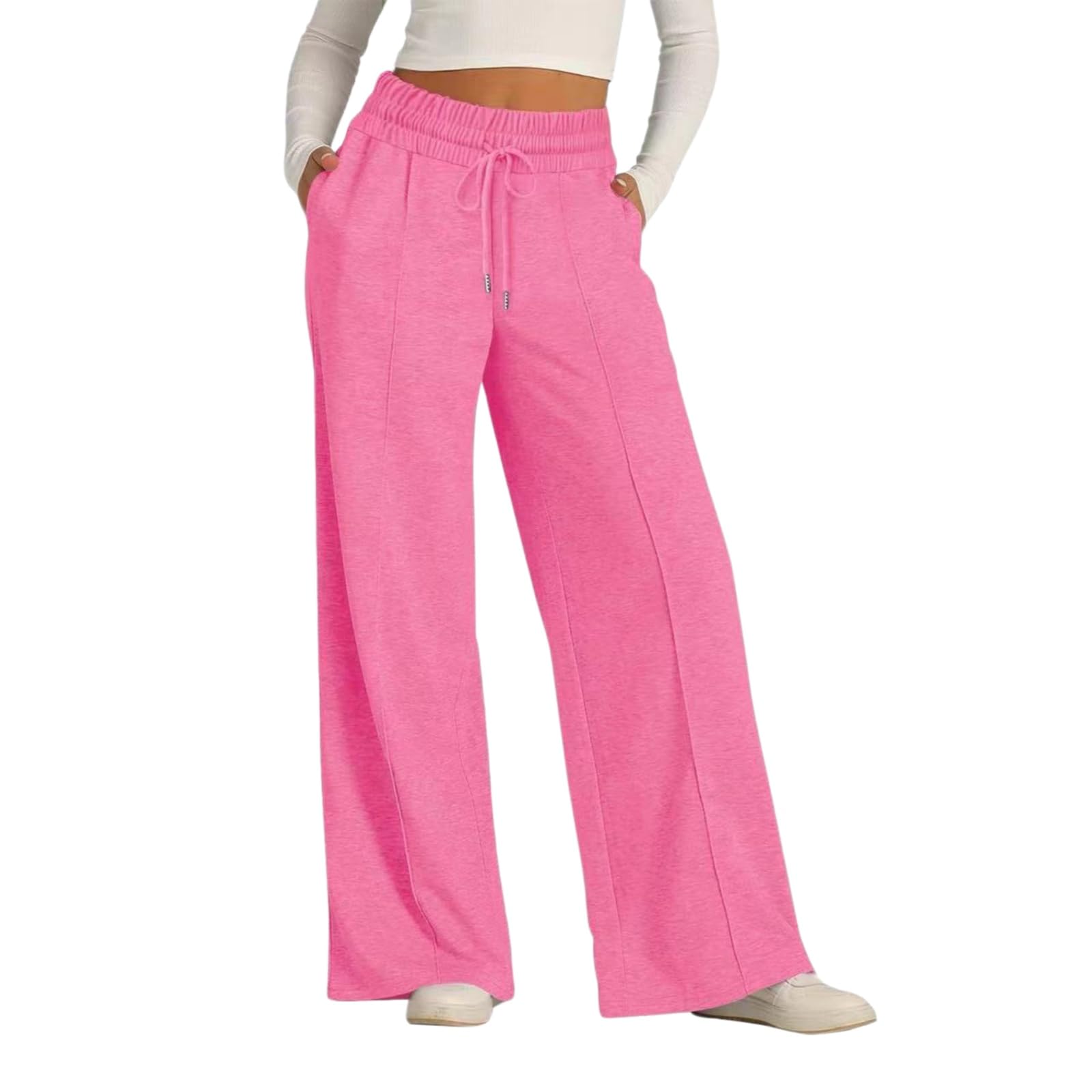 Pantaloni da donna a gamba larga Flowy Palazzo coulisse elastico in vita | Pantaloni a palazzo larghi a vita alta, comodi casual streetwear lounge pantaloni classici da trekking