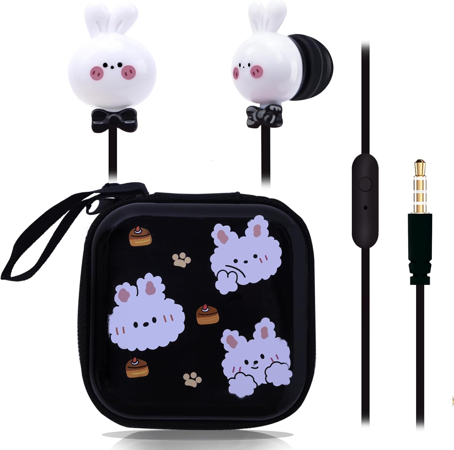 Cute Rabbit Earbuds for Kids, Kid Size Wired Earbud & in-Ear Headphones with Microphone and Lovely Earphones Storage Case Gifts for School Girls and Boys (Black) Cute Rabbit Earbuds for Kids, Kid Size Wired Earbud & in-Ear Headphones with Microphone and Lovely Earphones Storage Case Gifts for School Girls and Boys (Black)