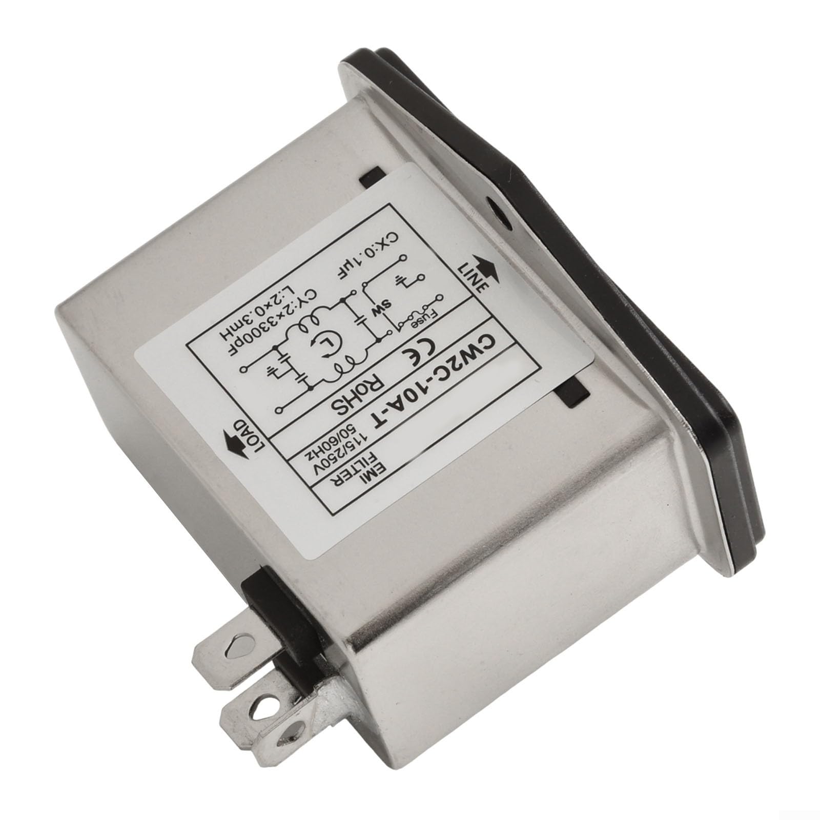 For CW2B-T CW2C-T IEC Socket Power Filter with Light Safety Switch, 3A 6A 10A Metal Case for EMI Filter for Communication Equipment, Mechanical Devices, Lighting Systems(CW2C-10A-T)