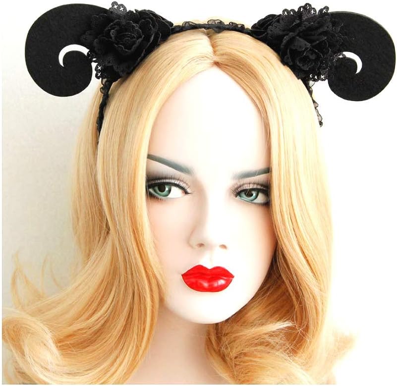 Halloween Black Sheep Horn Headband for Women Lace Headband for Halloween Party Hair Hoop Costume Headpiece Hair Accessories for Cosplay