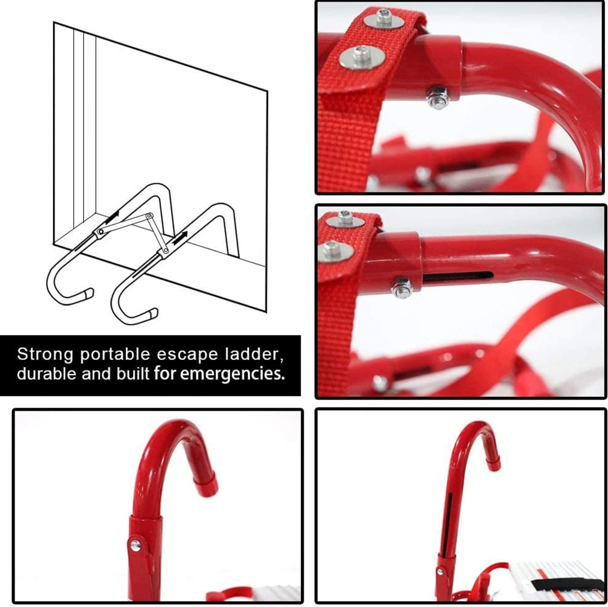 Fire Escape Ladder 2-4 Story, Aluminum Alloy Rope Ladder Window Railing with Anti-Slip Rungs and Wide Steps V Center for Adults and Kids,7.5m/24.6ft