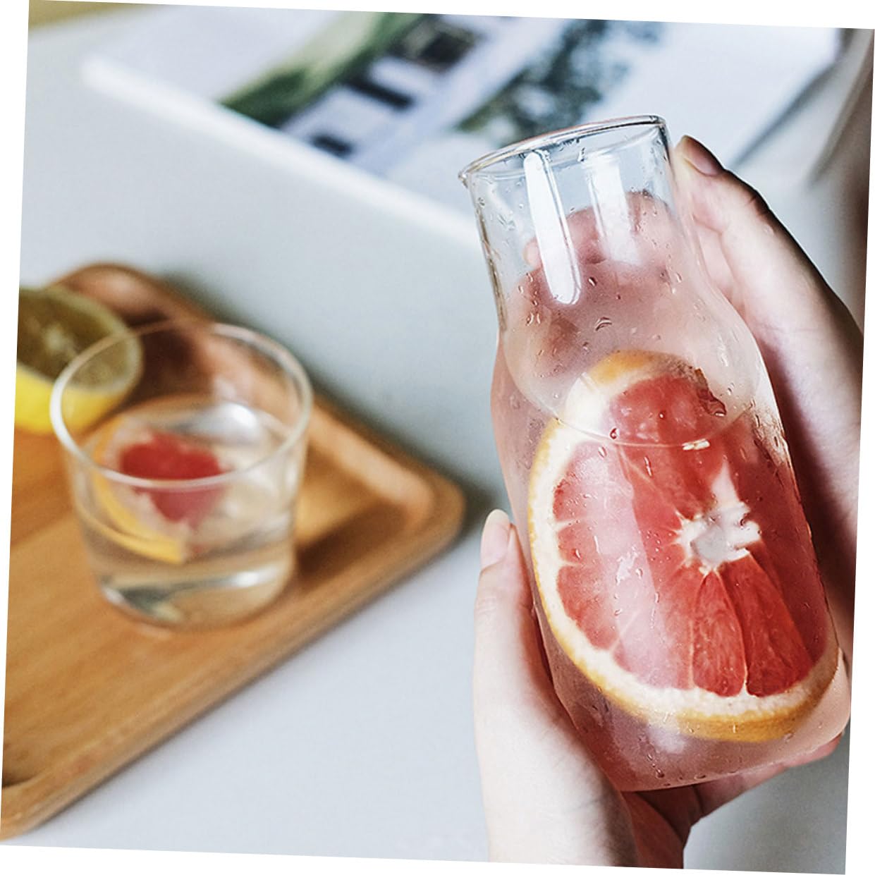 2 Stück Glaskaraffe und Wasserkaraffe aus Lebensmittelechtem Glas Transparenter Wasserkrug mit Großem Fassungsvermögen Elegante Nachttischkaraffe für Schlafzimmer und Wohnzimmer