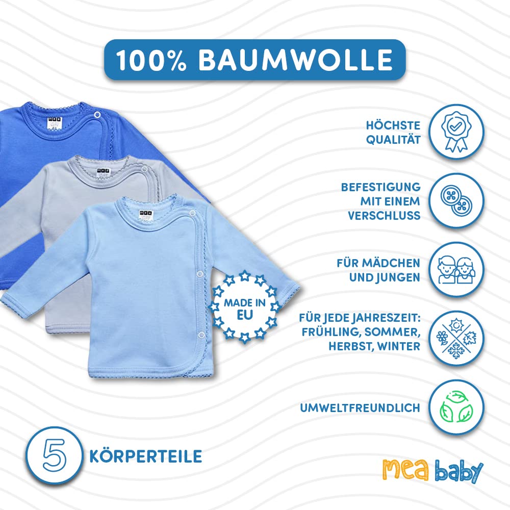 MEA BABY koszulka z długimi rękawami, 100% bawełna, opak. 5 szt. Koszula kopertowa dla dziewczynek, koszula kopertowa dla chłopców (62)