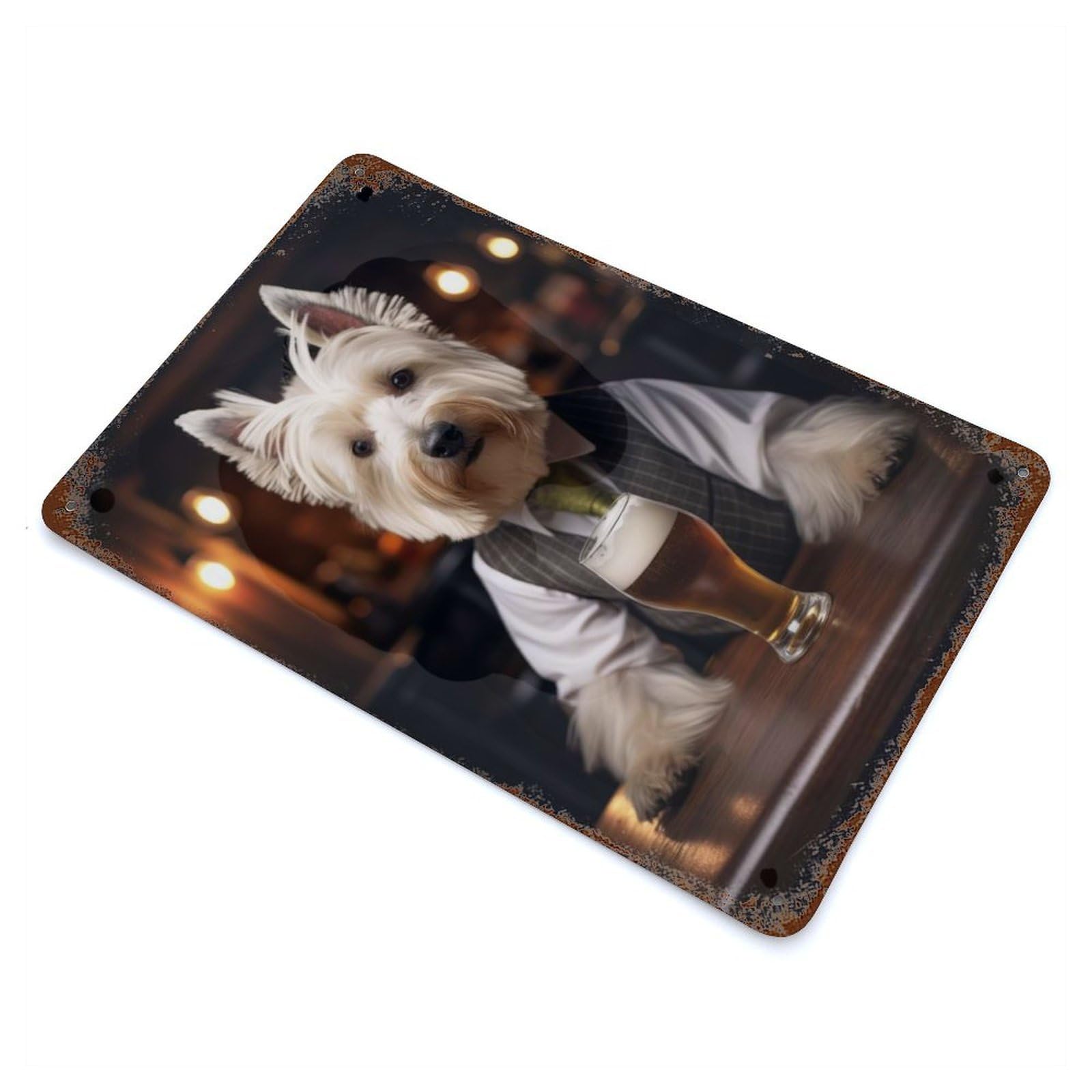 Highland Terrier in The Pu Rusty Metal Tin Sign 11.8"x7.9", Industrial Home Decor for Garage, Pub Or Kitchen