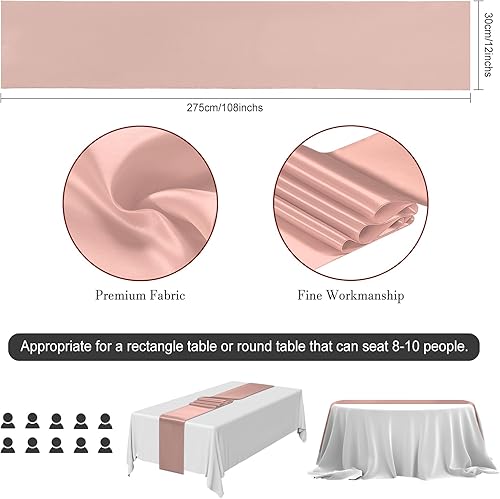 Miniatura 3 de Camino de mesa de oro rosa de 12 x 108 pulgadas, paquete de 24 caminos de mesa de satén, camino de mesa suave para fiestas, bodas, banquetes,
