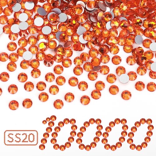 Image of 10000PCS Orange Rhinestones Bulk, Flat Back Crystal Glass Stone Round Gems,SS20, 4.6-4.8mm