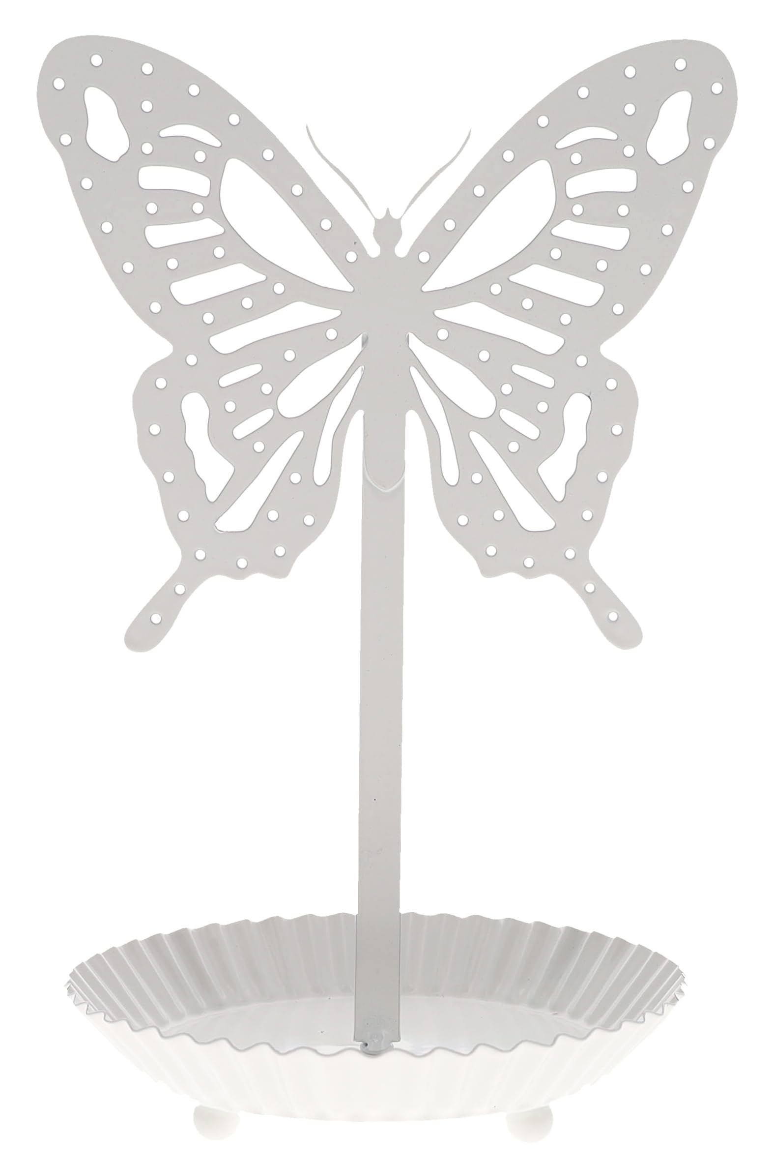 Top Brass Butterfly Earring Holder Organizer Metal Standing Jewelry Tree Display with Ring Tray (White)