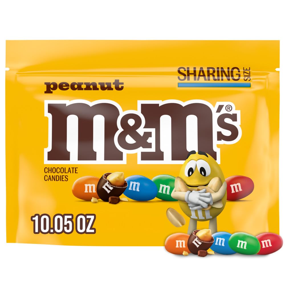 M&M'S Peanut Milk Chocolate Candy, Peanut M&M'S, 10.05 oz Resealable Bag | M&M'S candy with peanuts in a resealable 10.05 oz bag for snacking, sharing, candy bowls, movie snack, pantry, and office