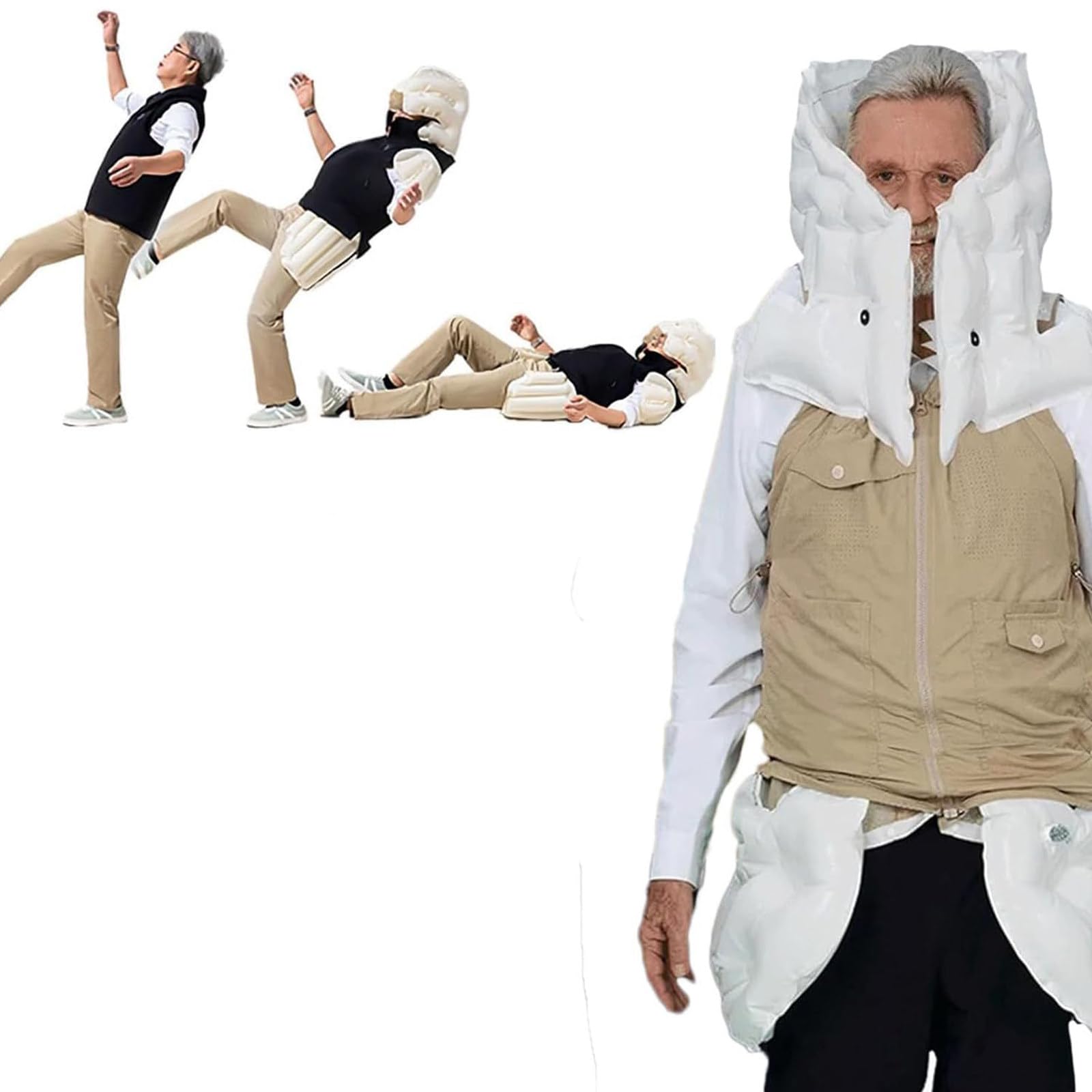 Gilet Airbag Antichute pour Personnes âgées,Gilet Airbag App avec Fonction Surveillance à Distance,D'alarme,Positionnement,Demande D'aide Et D'enregistrement Sportif MaleKhaki-XXL