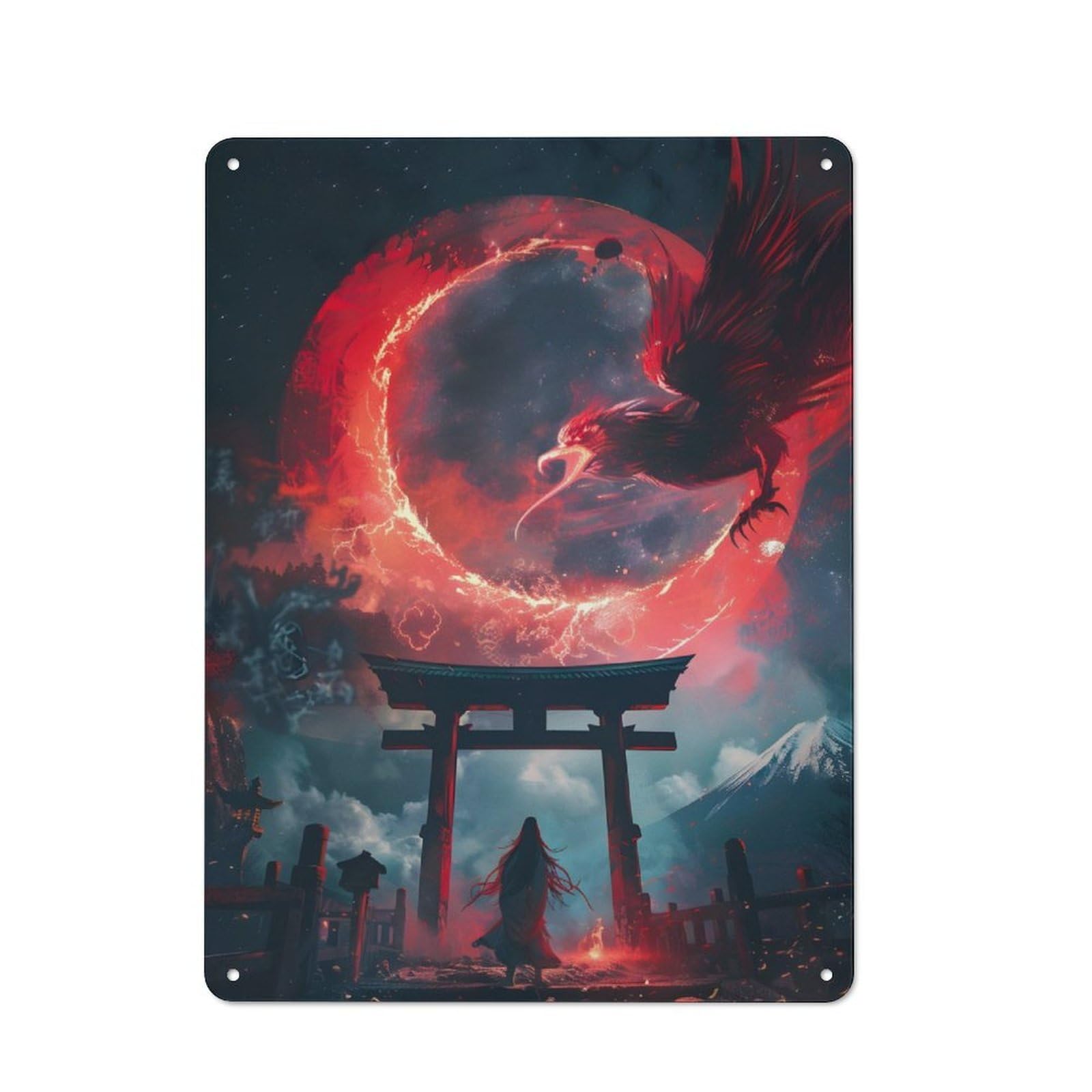 Junmoney Mystical Black Eagle Torii Retro Tin Sign 40X30cm Featuring For Bar Or Restaurant, For Metal Sign Collectors, For Garage And Workshop Walls