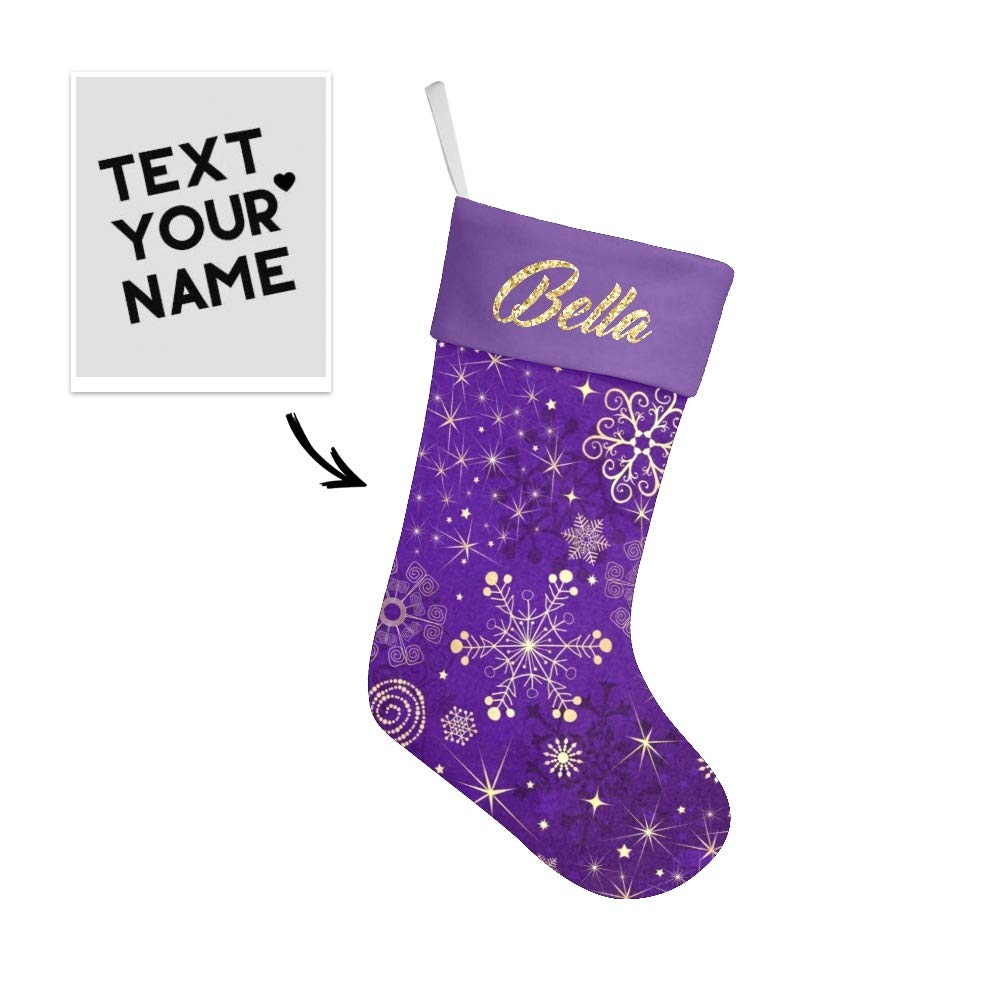 XIUCOO Personalized Purple Snowflake Christmas Stockings with Name Custom Xmas Festive Gift Decor 17.52 x 7.87 Inch