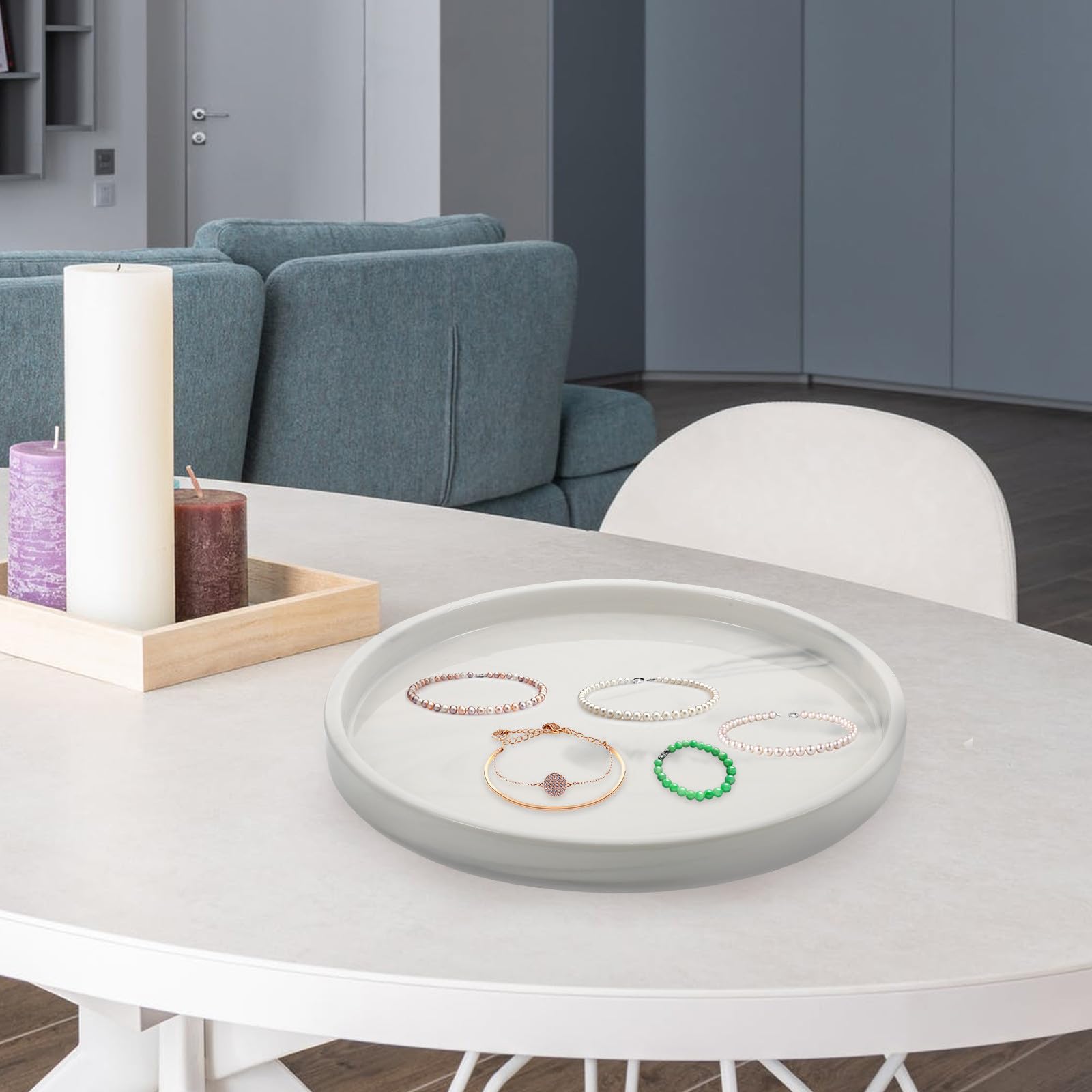 SHINEOFI Vassoio Decorativo in Ceramica Effetto Marmo Grigio 25 Cm | Gioielli e Cosmetici, Superficie e Facile da Pulire, Adatto a Esposizione e Ordine Domestico